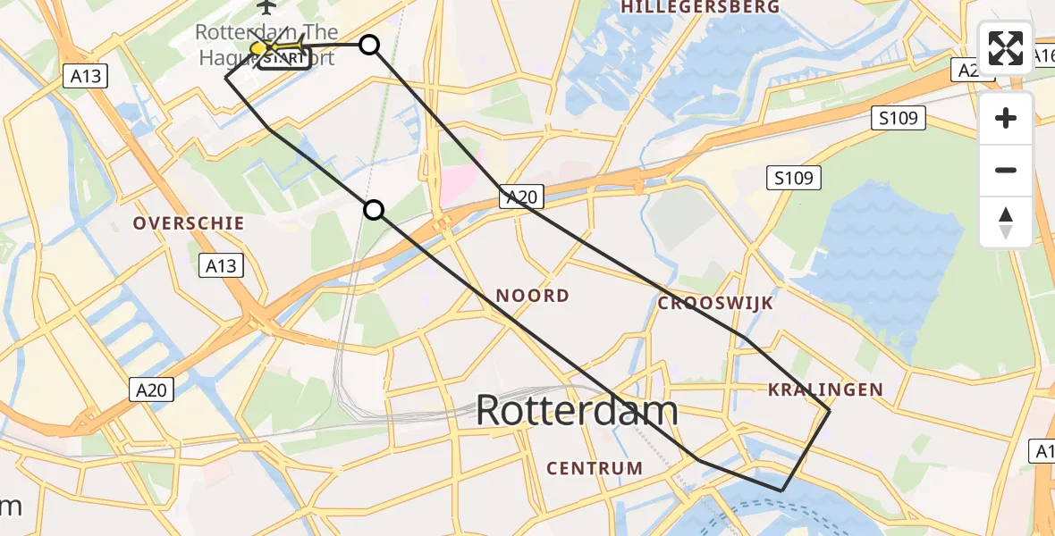 Routekaart van de vlucht: Lifeliner 2 naar Rotterdam The Hague Airport, Van der Duijn van Maasdamweg