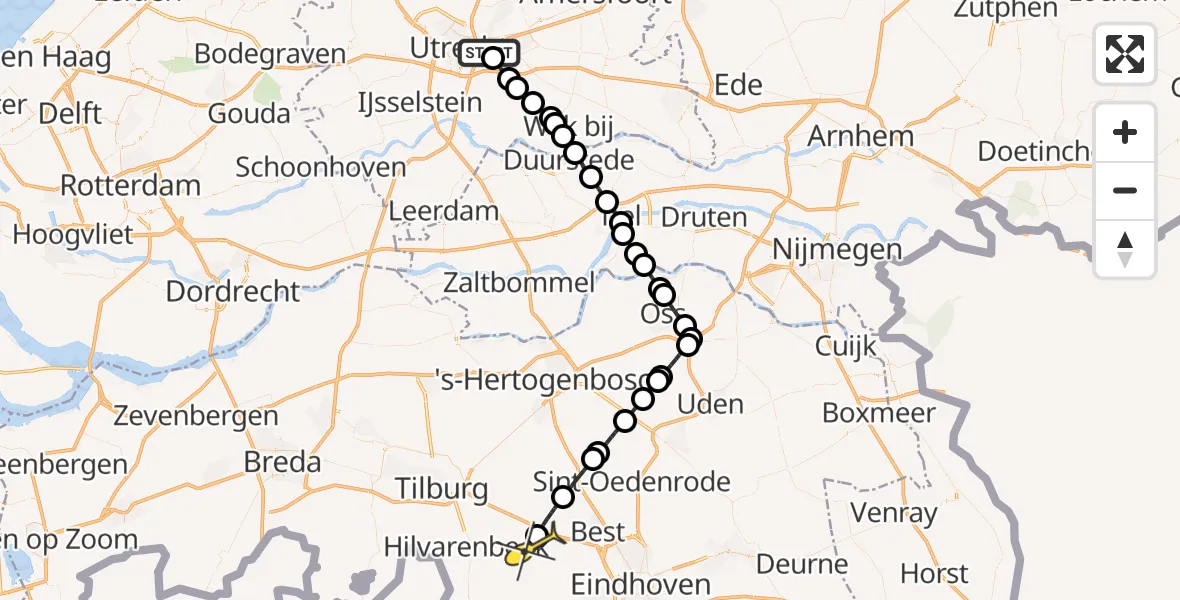 Routekaart van de vlucht: Lifeliner 3 naar Oost West en Middelbeers, Rijnsoever