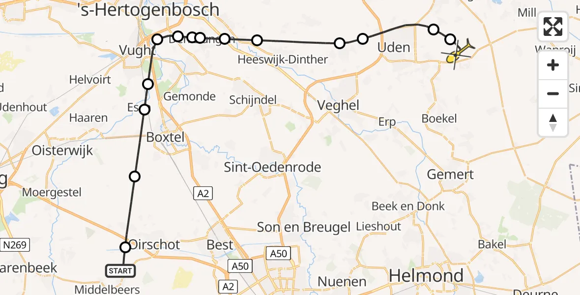 Routekaart van de vlucht: Lifeliner 3 naar Vliegbasis Volkel, Groenewoudsedijk