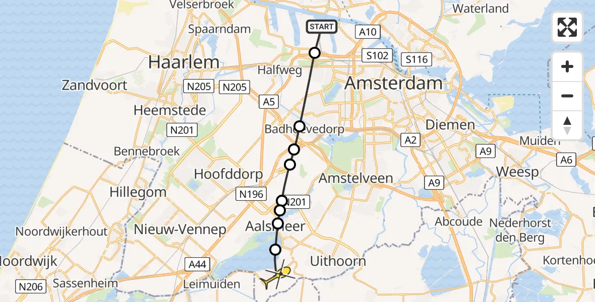 Routekaart van de vlucht: Lifeliner 1 naar De Kwakel, Australiëhavenweg