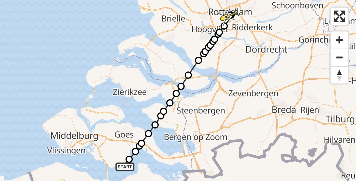 Routekaart van de vlucht: Lifeliner 2 naar Erasmus MC, Oude Dierikpolderweg