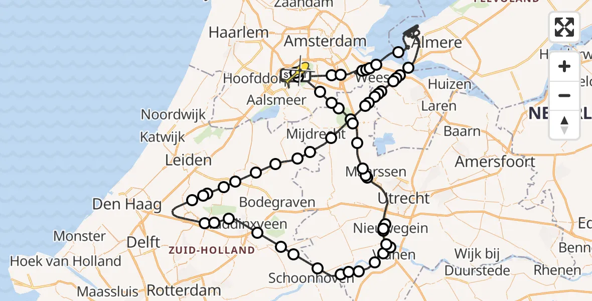 Routekaart van de vlucht: Politieheli naar Schiphol, Fokkerweg