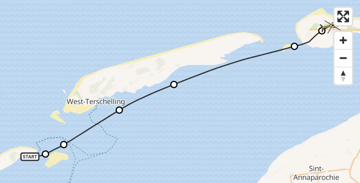 Routekaart van de vlucht: Ambulancehelikopter naar Ameland Airport Ballum, Vliesloot