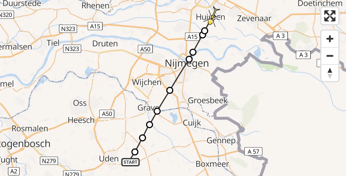 Routekaart van de vlucht: Lifeliner 3 naar Huissen, Houtvennen