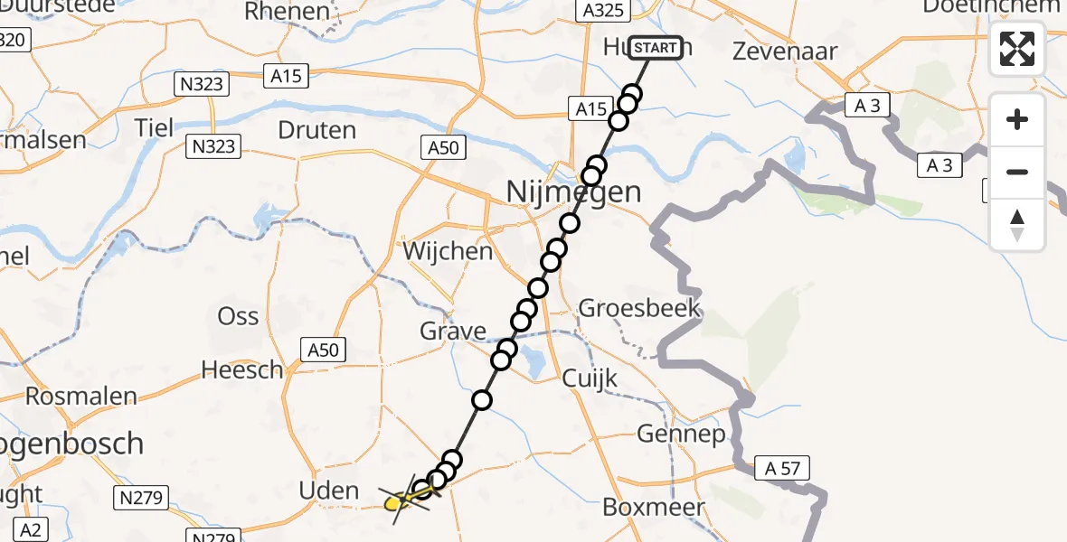 Routekaart van de vlucht: Lifeliner 3 naar Vliegbasis Volkel, Boskoops Glorie
