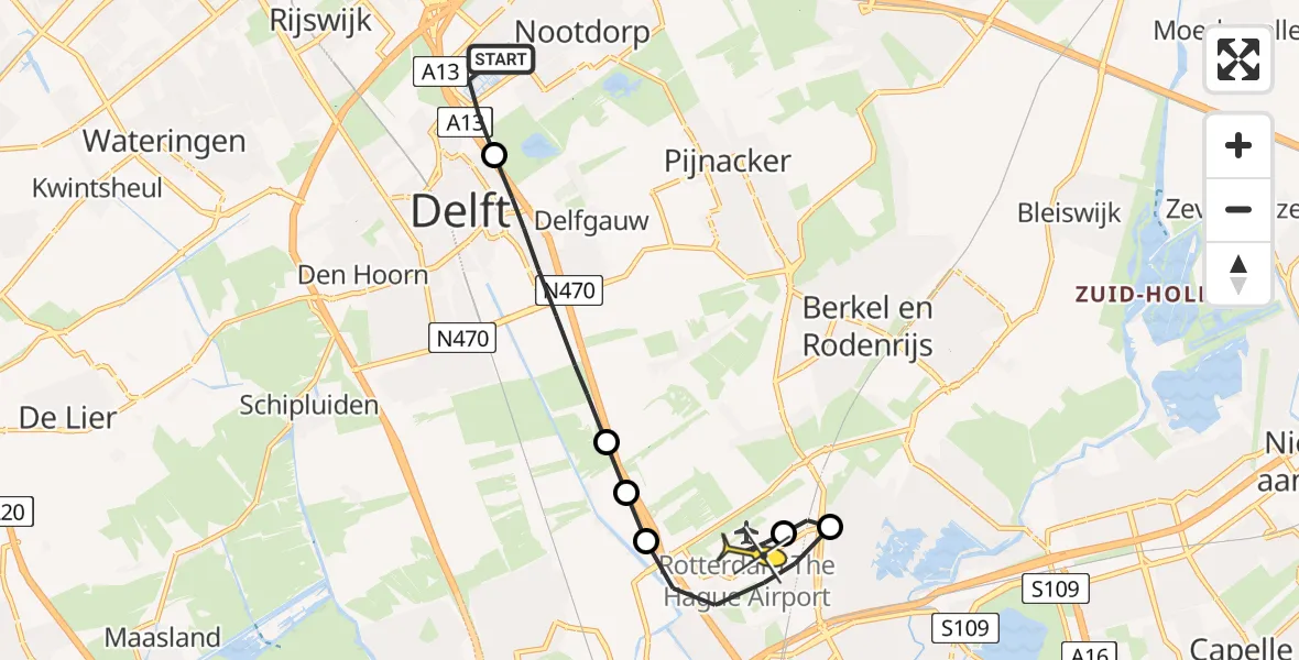 Routekaart van de vlucht: Lifeliner 2 naar Rotterdam The Hague Airport, Böttgerwater