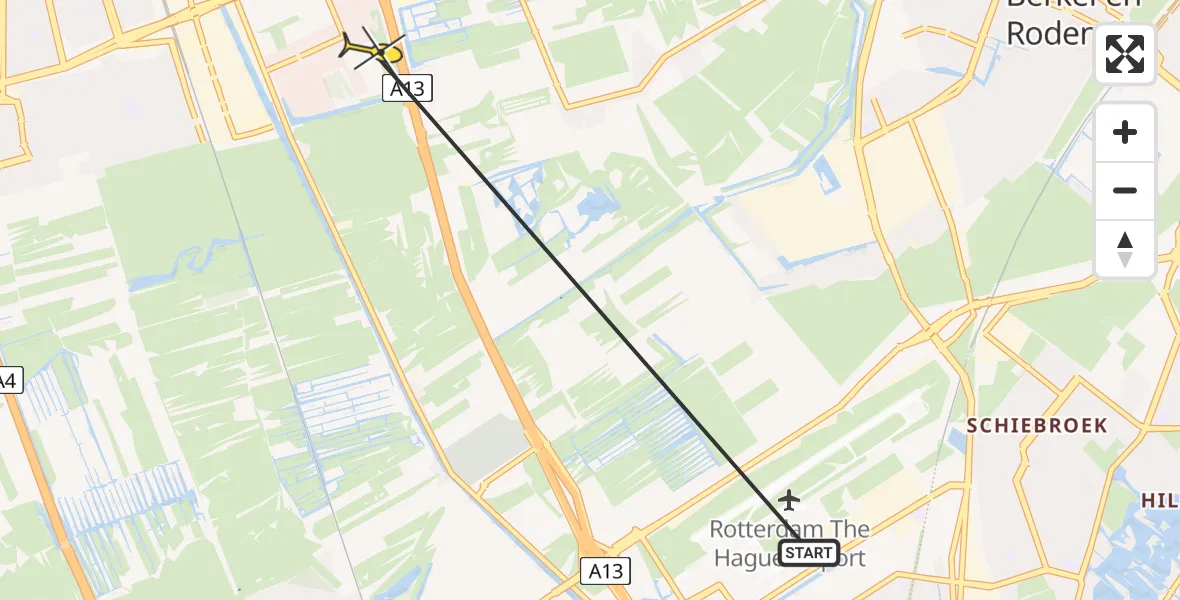 Routekaart van de vlucht: Lifeliner 2 naar Delft, Manderspark