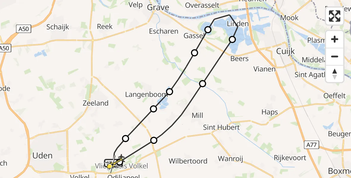 Routekaart van de vlucht: Lifeliner 3 naar Vliegbasis Volkel, Zeelandsedijk