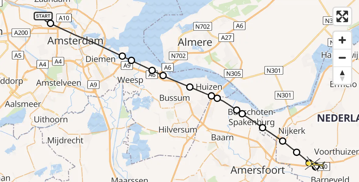 Routekaart van de vlucht: Lifeliner 1 naar Terschuur, Corsicaweg