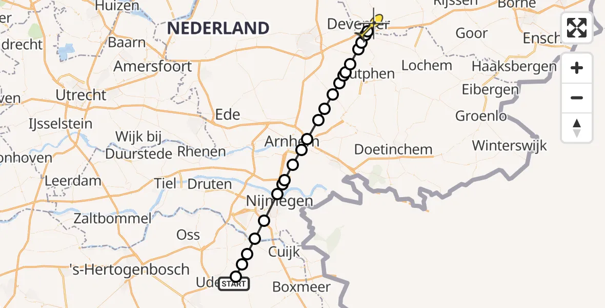 Routekaart van de vlucht: Lifeliner 3 naar Deventer, Millsebaan