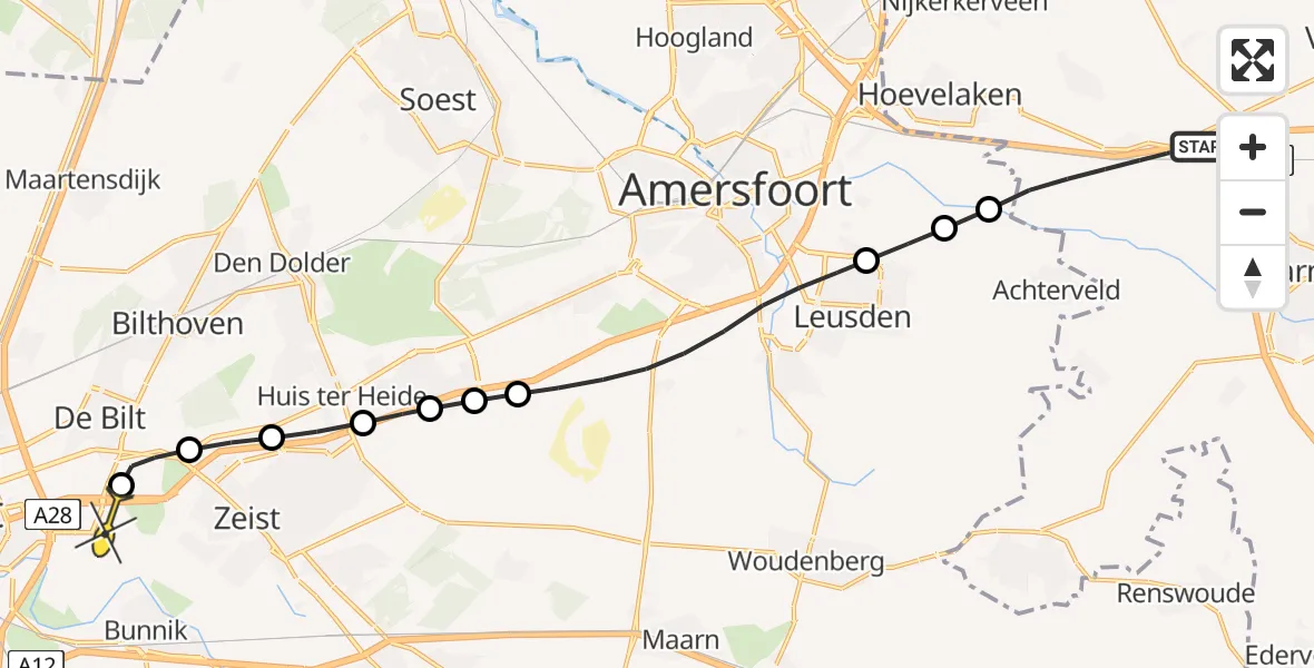 Routekaart van de vlucht: Lifeliner 1 naar Universitair Medisch Centrum Utrecht, Stoutenburgerweg