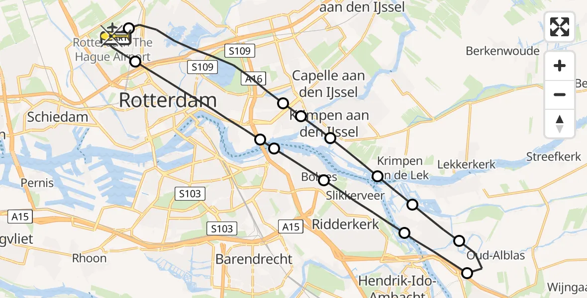 Routekaart van de vlucht: Lifeliner 2 naar Rotterdam The Hague Airport, Van der Duijn van Maasdamweg