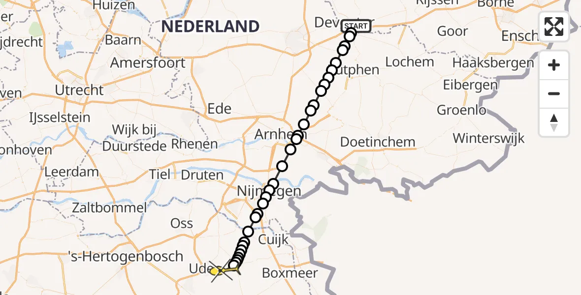 Routekaart van de vlucht: Lifeliner 3 naar Vliegbasis Volkel, Herfordstraat