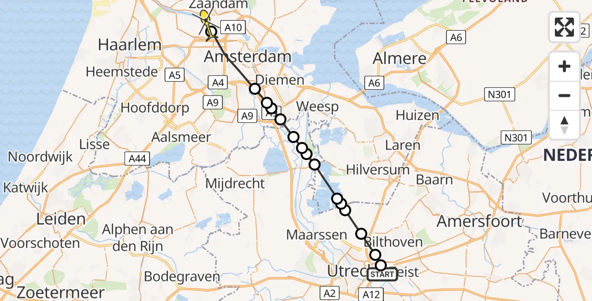 Routekaart van de vlucht: Lifeliner 1 naar Amsterdam Heliport, Elbaweg
