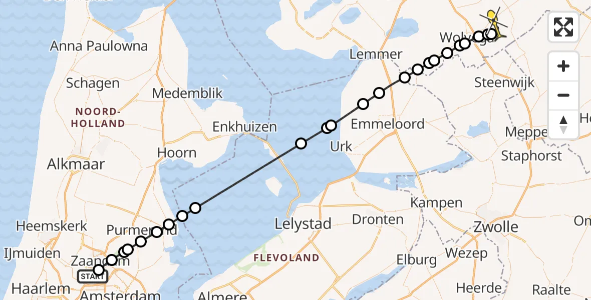 Routekaart van de vlucht: Lifeliner 1 naar De Hoeve, Belangenvereniging tuinders Zaanderhorn