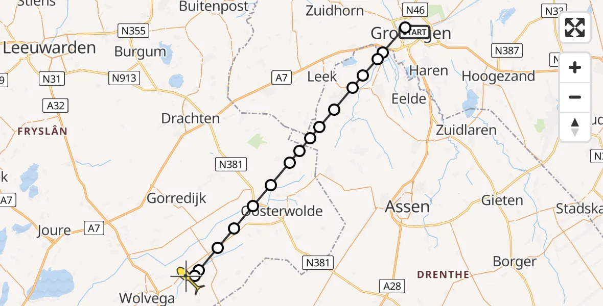 Routekaart van de vlucht: Lifeliner 4 naar De Hoeve, Petrus Hendrikszstraat