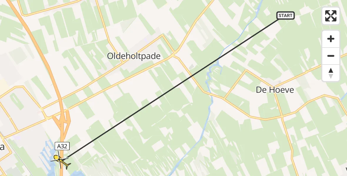 Routekaart van de vlucht: Lifeliner 1 naar Wolvega, Vlinderpad