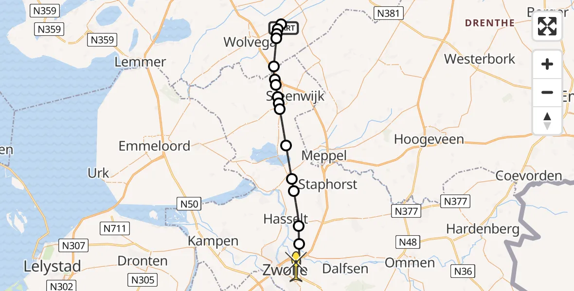 Routekaart van de vlucht: Lifeliner 1 naar Zwolle, Stellingenweg
