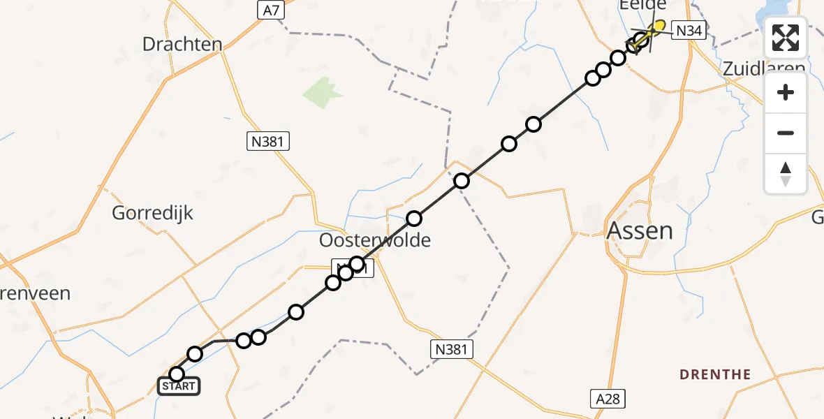 Routekaart van de vlucht: Lifeliner 4 naar Groningen Airport Eelde, Stellingenweg