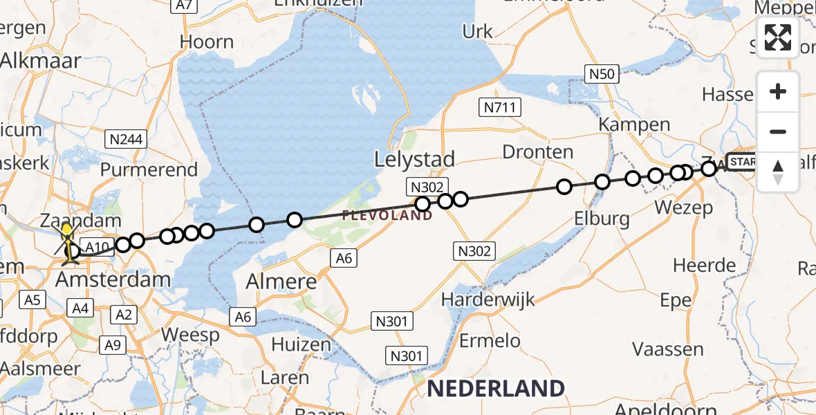 Routekaart van de vlucht: Lifeliner 1 naar Amsterdam Heliport, Park de Wezenlanden
