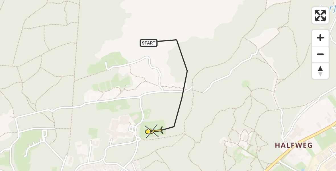 Routekaart van de vlucht: Ambulancehelikopter naar West-Terschelling, Sportlaan