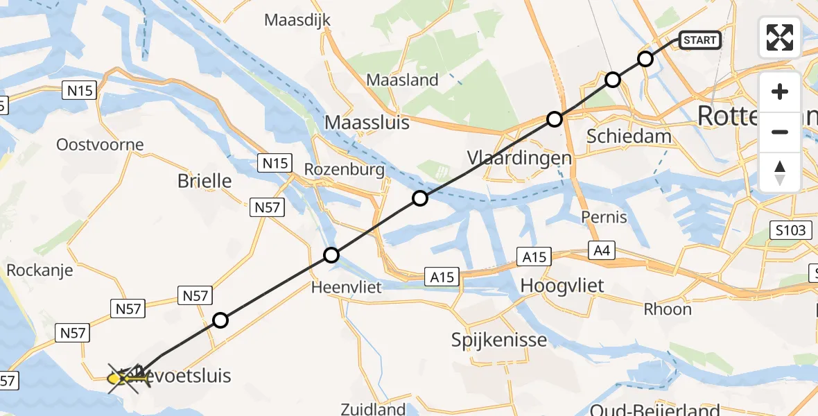 Routekaart van de vlucht: Lifeliner 2 naar Hellevoetsluis, Parallelstraat