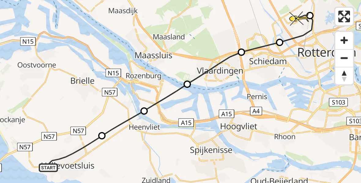 Routekaart van de vlucht: Lifeliner 2 naar Rotterdam The Hague Airport, Provincialeweg