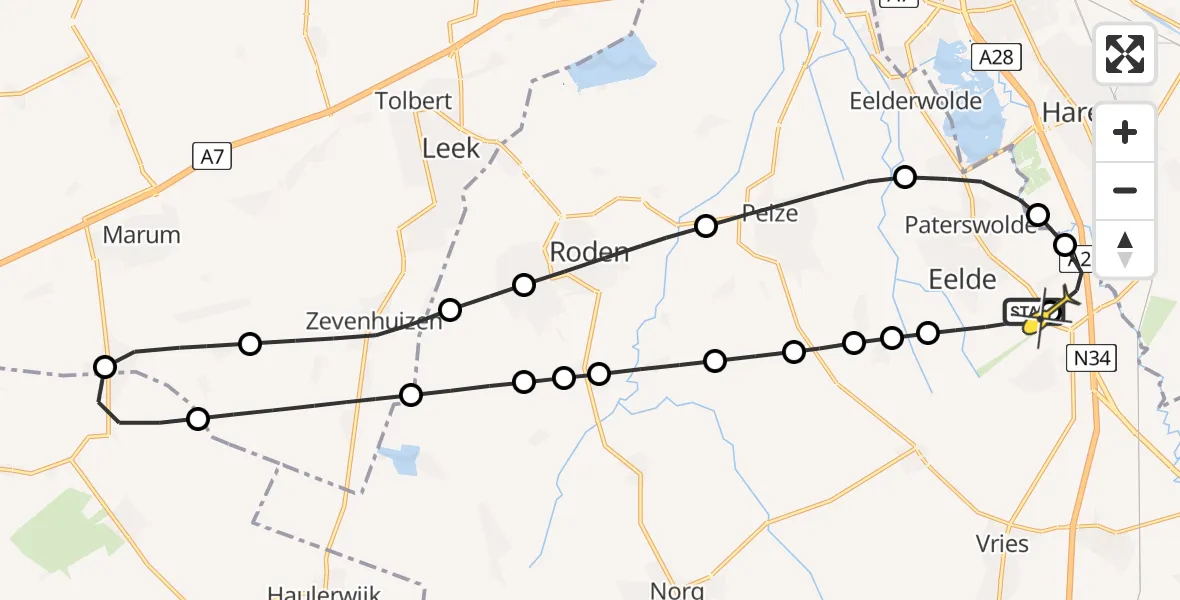 Routekaart van de vlucht: Lifeliner 4 naar Groningen Airport Eelde, Veldkampweg