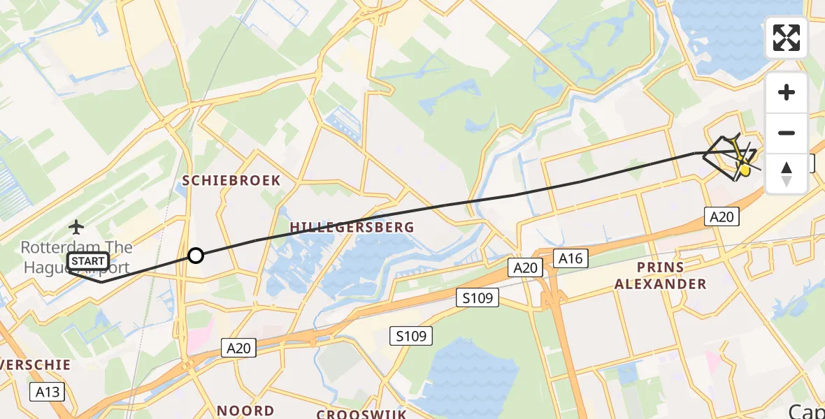 Routekaart van de vlucht: Lifeliner 2 naar Rotterdam, Brandenburgbaan