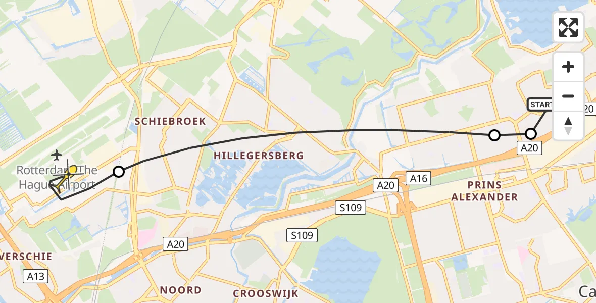 Routekaart van de vlucht: Lifeliner 2 naar Rotterdam The Hague Airport, Goudkruid