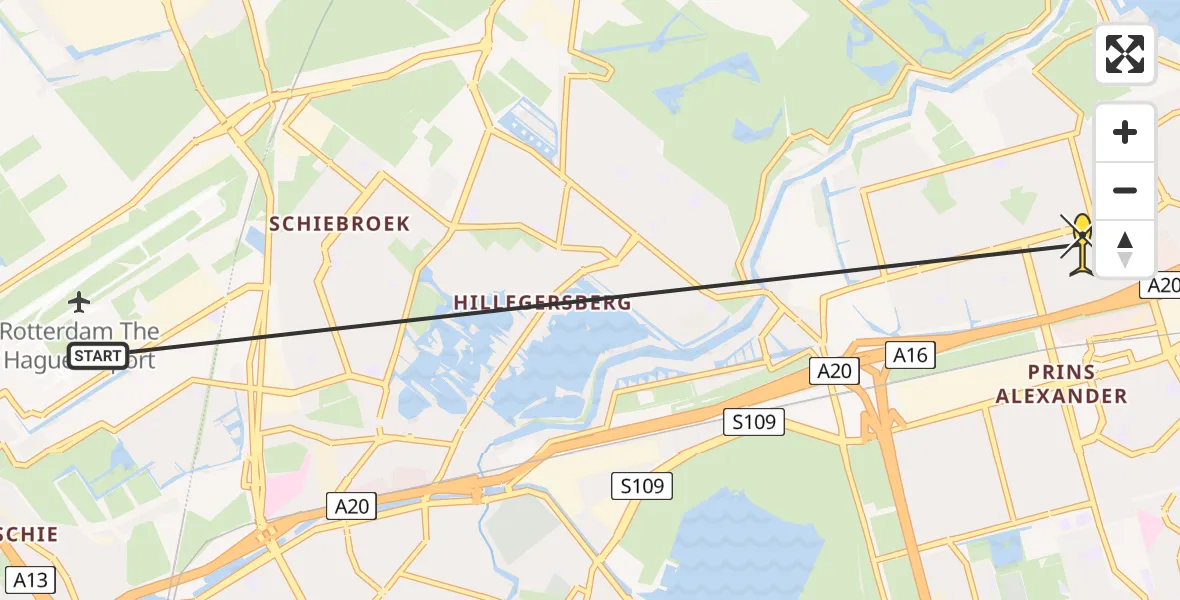 Routekaart van de vlucht: Lifeliner 2 naar Rotterdam, Brandenburgbaan