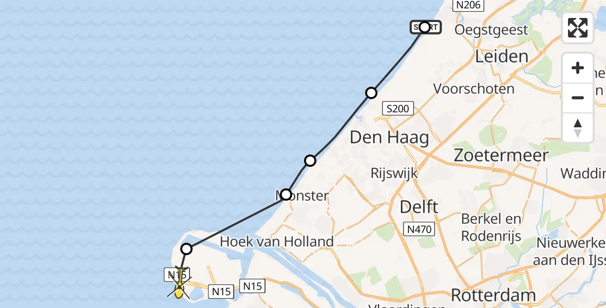 Routekaart van de vlucht: Politieheli naar Maasvlakte, De Wassenaarse Slag