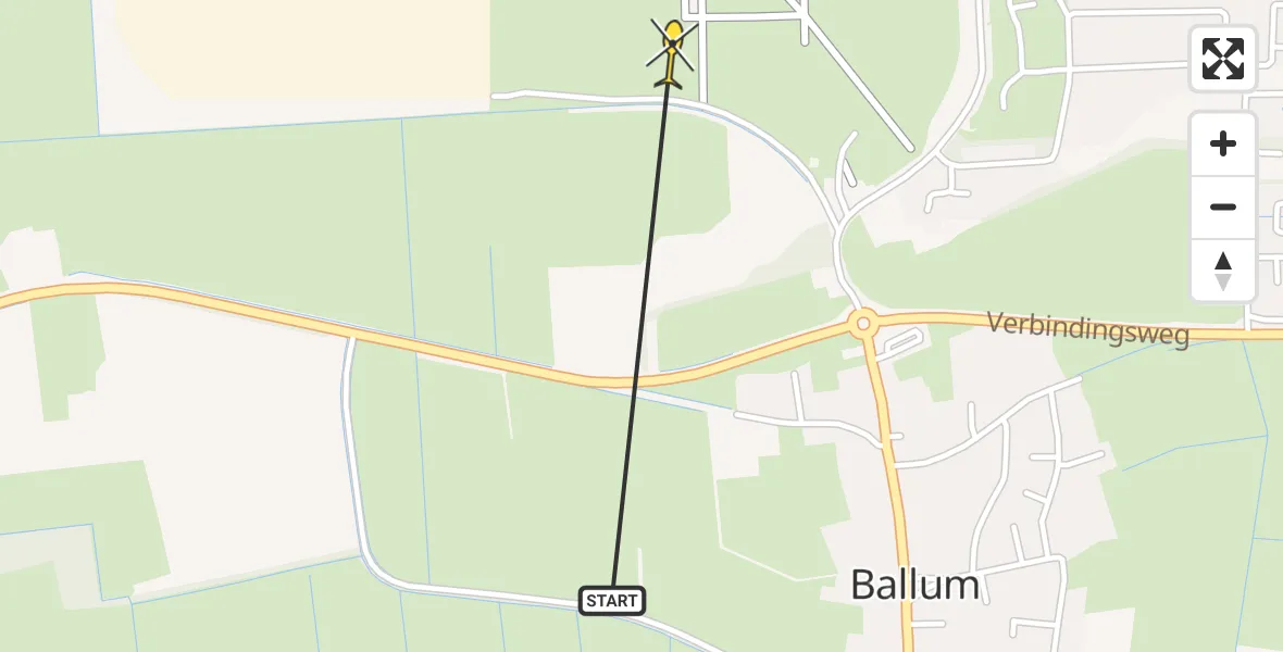 Routekaart van de vlucht: Ambulanceheli naar Ameland Airport Ballum, Strandweg
