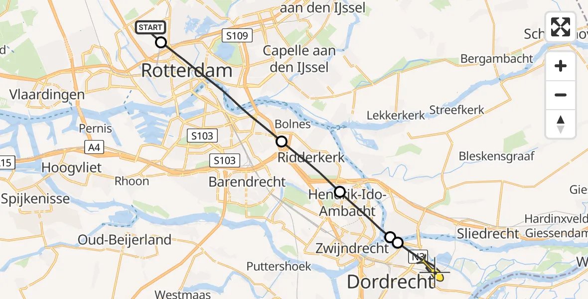 Routekaart van de vlucht: Lifeliner 2 naar Dordrecht, Van Leeuwenhoekhof