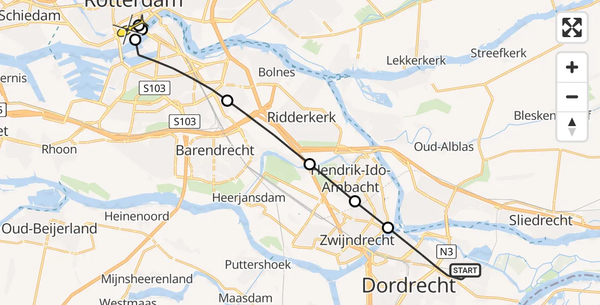 Routekaart van de vlucht: Lifeliner 2 naar Erasmus MC, Bamendaweg