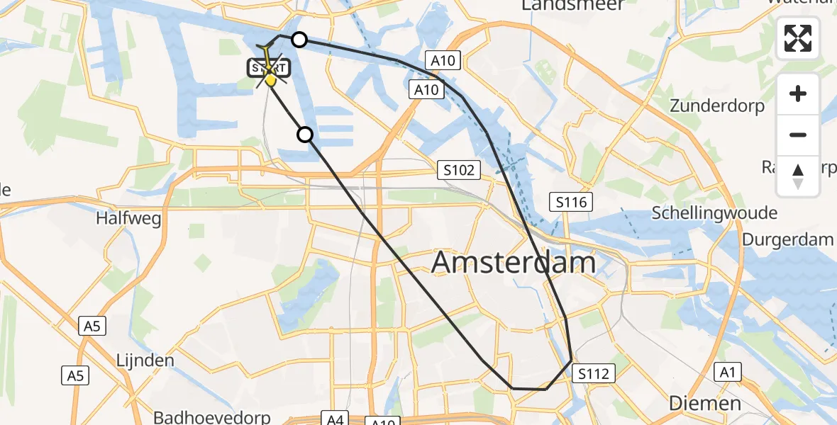 Routekaart van de vlucht: Lifeliner 1 naar Amsterdam Heliport, Maltaweg
