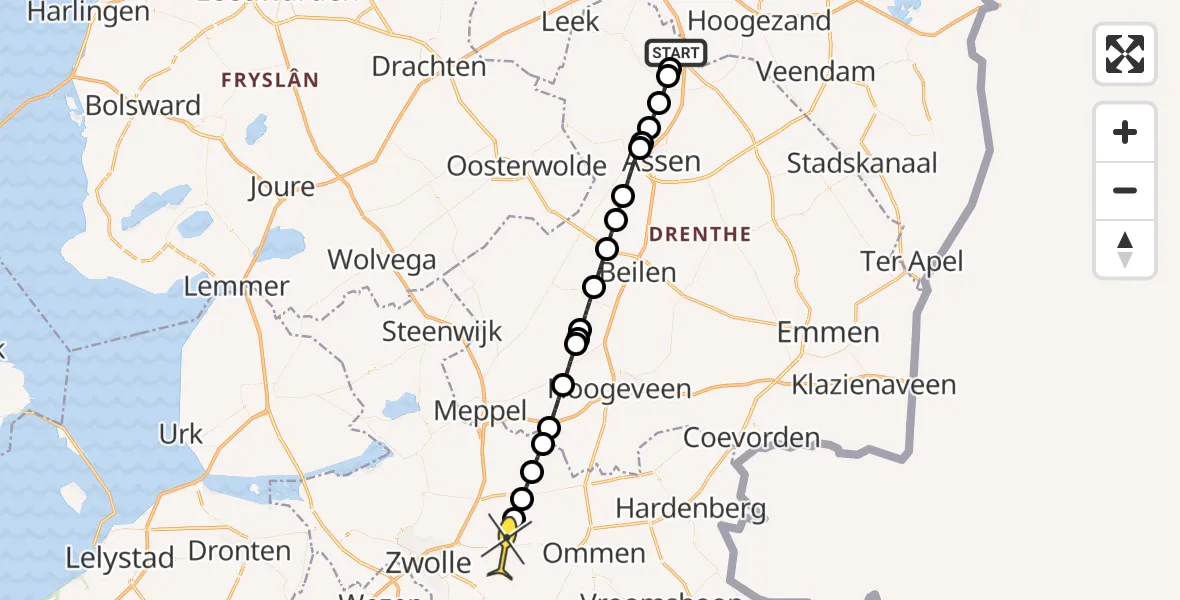 Routekaart van de vlucht: Lifeliner 4 naar Dalfsen, Norgerweg