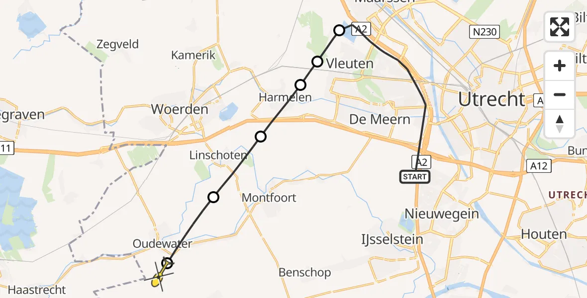 Routekaart van de vlucht: Politieheli naar Oudewater, Gemberweg