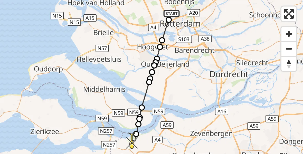 Routekaart van de vlucht: Lifeliner 2 naar Dinteloord, Achterdijk