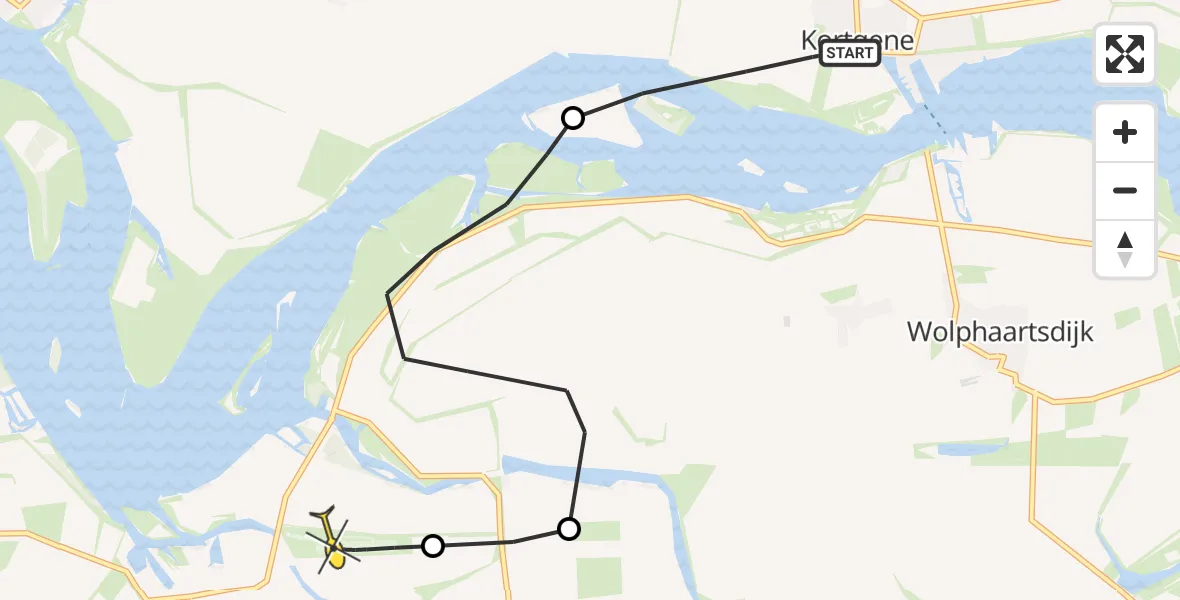 Routekaart van de vlucht: Politiehelikopter naar Vliegveld Midden-Zeeland, Willem Adriaanweg