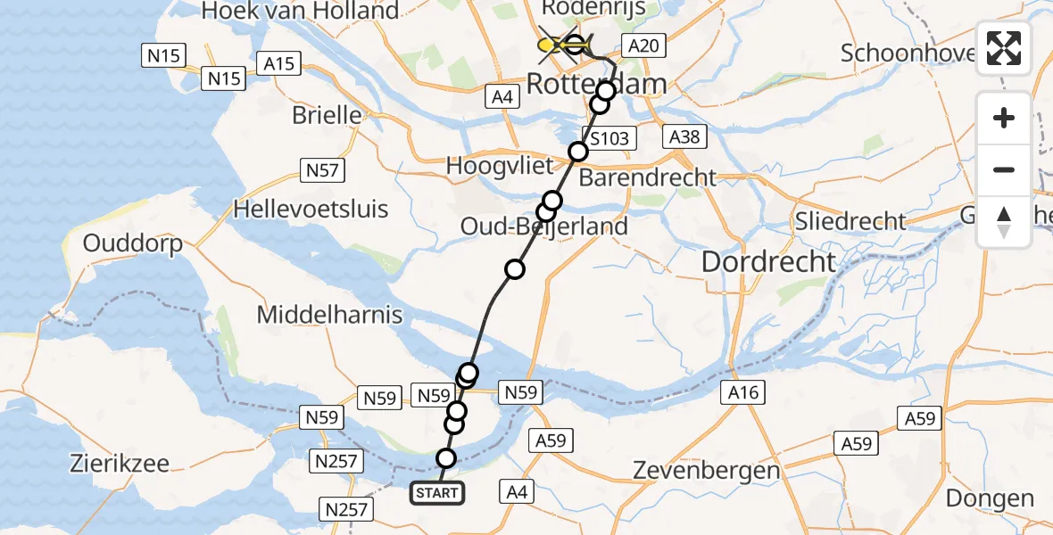 Routekaart van de vlucht: Lifeliner 2 naar Rotterdam The Hague Airport, Buitendijks Traject