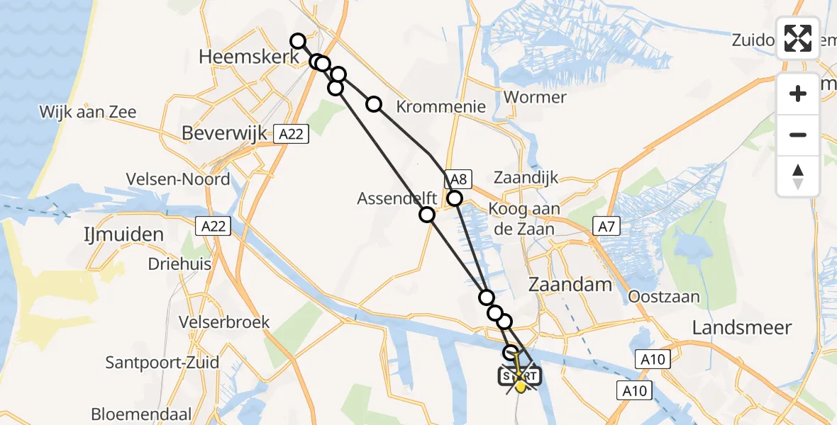 Routekaart van de vlucht: Lifeliner 1 naar Amsterdam Heliport, Elbaweg
