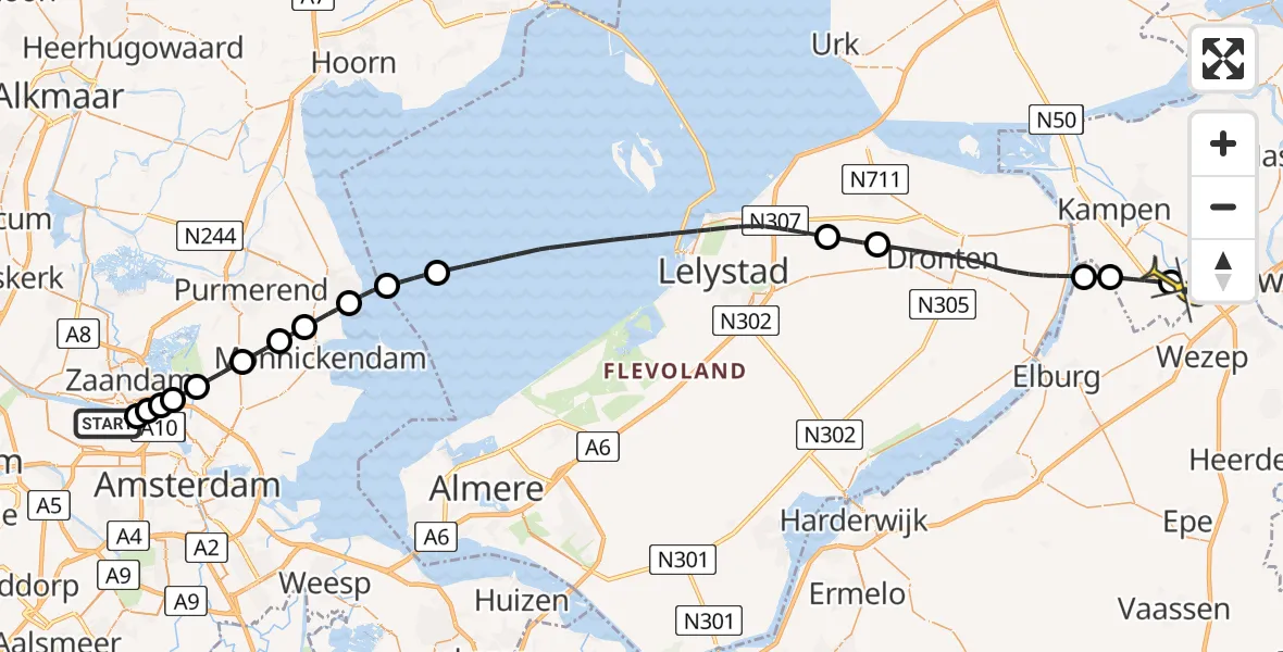 Routekaart van de vlucht: Lifeliner 1 naar Zalk, Westhavenweg