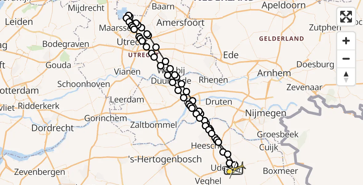 Routekaart van de vlucht: Lifeliner 3 naar Vliegbasis Volkel, Zeelandsedijk