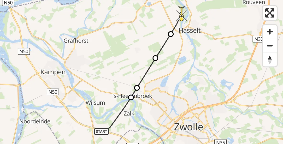 Routekaart van de vlucht: Lifeliner 1 naar Hasselt, de Belten