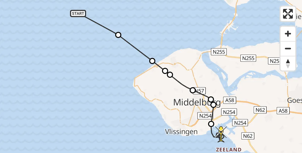 Routekaart van de vlucht: Kustwachthelikopter naar Ritthem, Europaweg Zuid