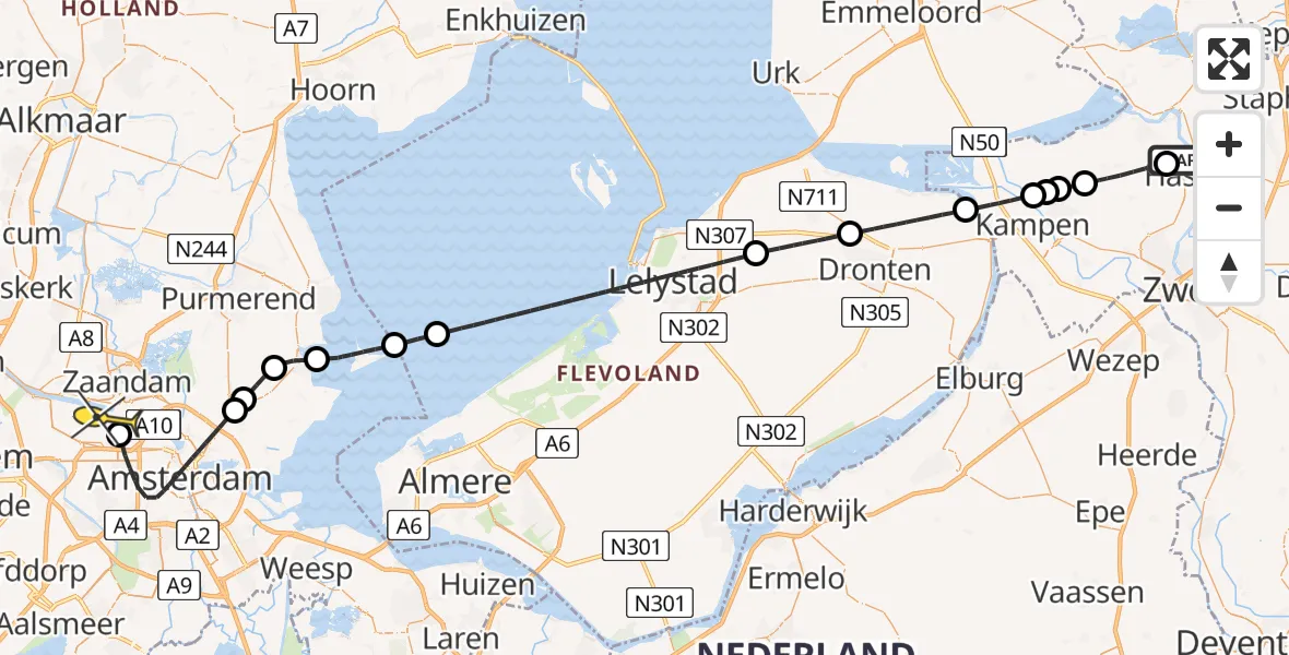 Routekaart van de vlucht: Lifeliner 1 naar Amsterdam Heliport, Groene Steeg