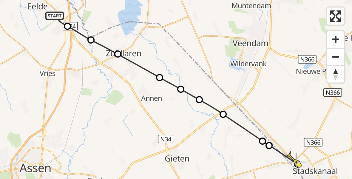Routekaart van de vlucht: Lifeliner 4 naar Stadskanaal, Duinstraat