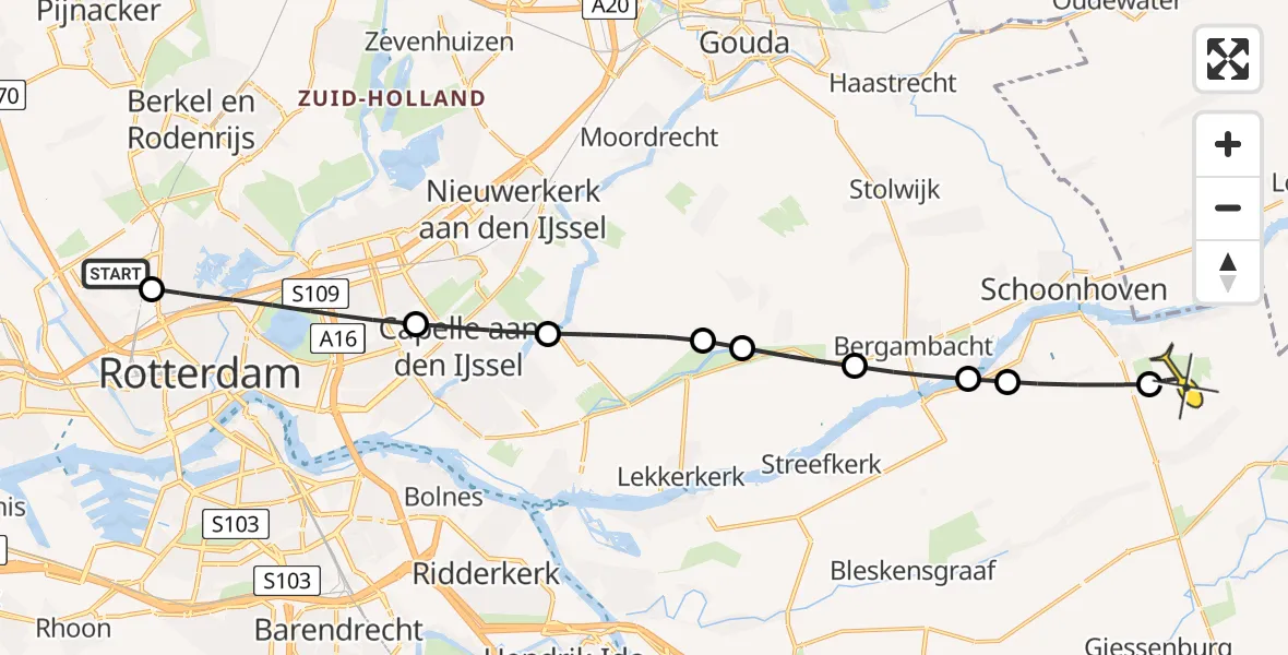 Routekaart van de vlucht: Lifeliner 2 naar Langerak, Van Swindenhof