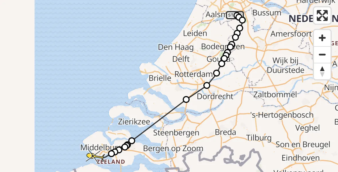 Routekaart van de vlucht: Politieheli naar Vlissingen, Rondehoep West